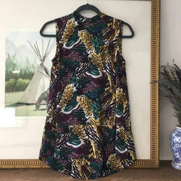 Halogen Printed Feather Fall Tank Career Blouse - Picture 1 of 7